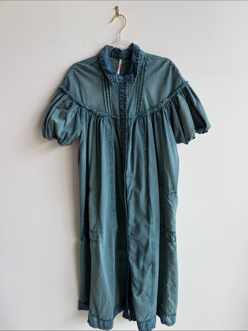 Free People Teal Puff Sleeve Maxi Dress